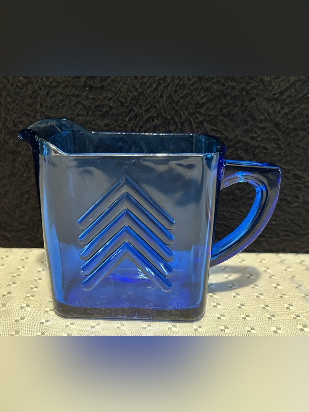 Vtg Cobalt Blue Hazel Atlas Creamer Pitcher Depression Glass Chevron MCM